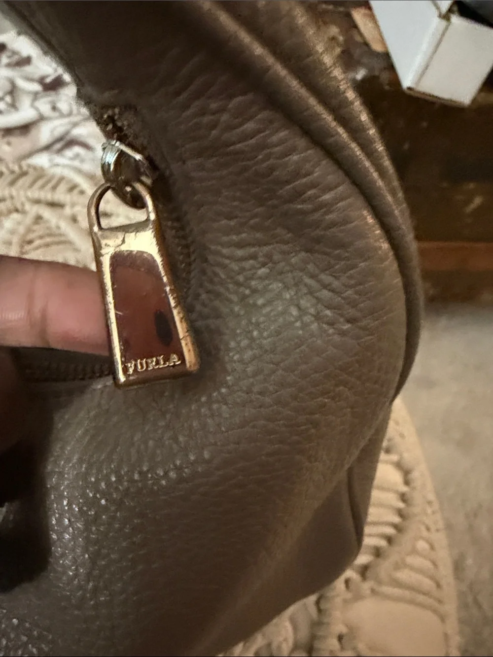 Furla Pebbled Leather Taupe Hobo Bag